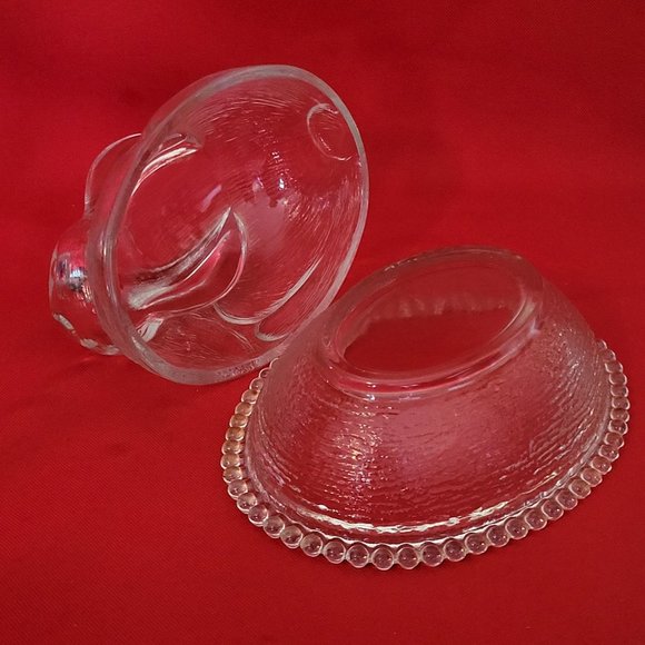 VTG Clear Glass Bunny Rabbit Covered Trinket Oval Candy Beaded Dish Translucent - Picture 7 of 15